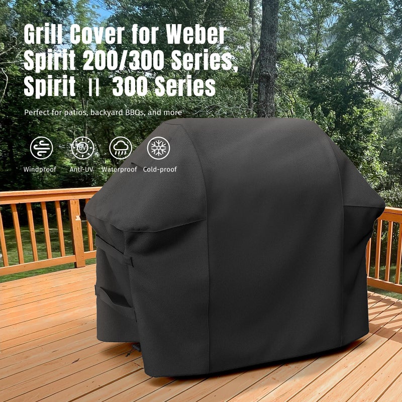 SHINESTAR Grill Cover for Weber Spirit 200/300 Series, Also Fits for Spirit II 300, Double Straps and Built-in Vents, Waterproof, 52-Inch, Black - Image 2
